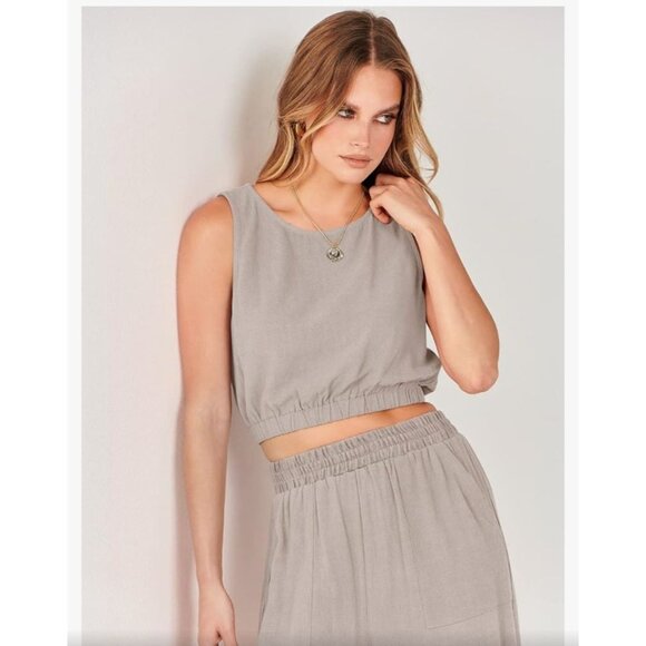 Anrabess Womens 2 Pc Crop Top & Wide Leg Pants Linen Jumpsuit Set Size M Casual - Picture 13 of 13